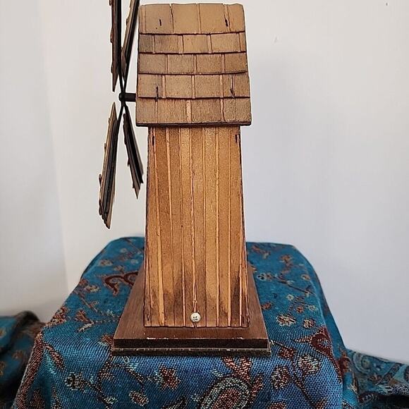 Vintage Wood Windmill Music Box Plays Windmills of Your Mind Works Great - Picture 5 of 10
